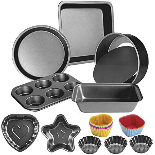 YAKARIO Juego de 20 Utensilios para Hornear para Horno, Juego para Hornear Pan con Bandeja para Muffins, Utensilios para Hornear antiadherentes de Cocina con moldes Redondos para Pastel (Negro)