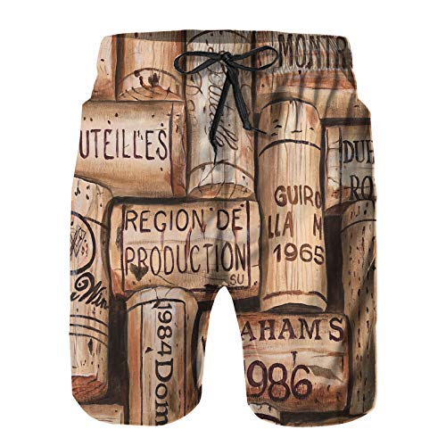 YANAIX Hombres Playa Bañador Shorts,Botella Copa de Vino Bar UVA Merlot Antiguo Restaurante Cabernet Botella de Vino Salpicaduras,Traje de baño con Forro de Malla de Secado rápido M