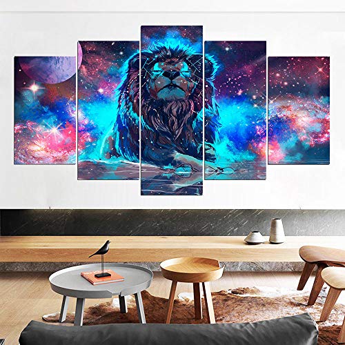 YANCONG Cuadros En Lienzo Resumen Leo Nebulosa León, Cielo Estrellado Mural Enmarcado 5 Piezas 150X80Cm(B)