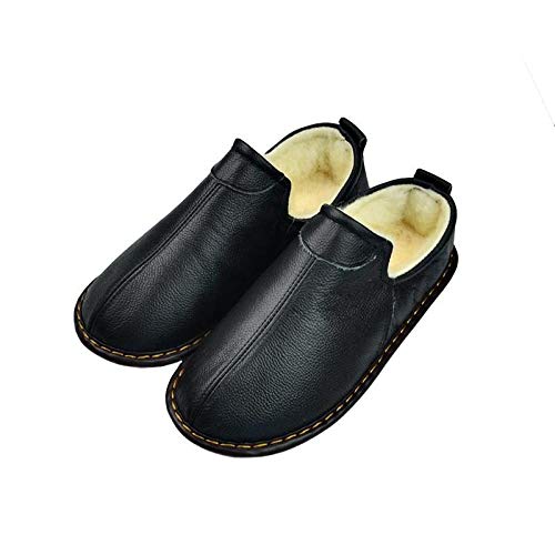 YANSHOU Zapatillas Estar por Casa para Mujer Hombre Otoño,Wool Cowhide Bag with Cotton Slippers, Leather Warm Non-Slip Cotton Shoes-Black_37-38,Zapatillas cálidas de algodón para el hogar