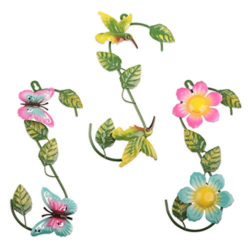 YiYa 3 Piezas Metal Flor Mariposa y Pájaro del Viento Decoración de Pared para Interior o Exterior Jardín Valla Balcón Patio Sala de Estar Dormitorio Decoración (Multicolor)