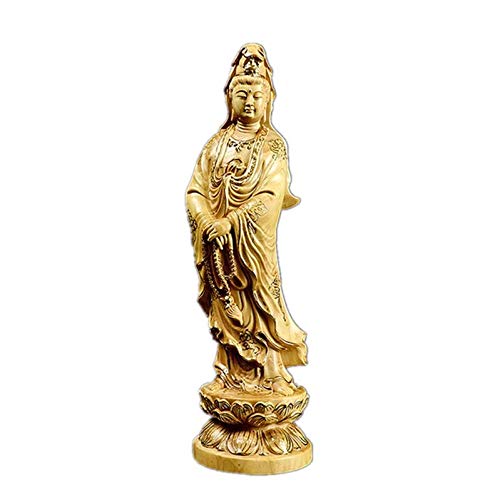 YLX Boj 10~35Cm Buda Guanyin Estatua de Madera Colección Escultura de Madera Mascota Mito histórico Dios Figura Estatua-Oro, 15Cm