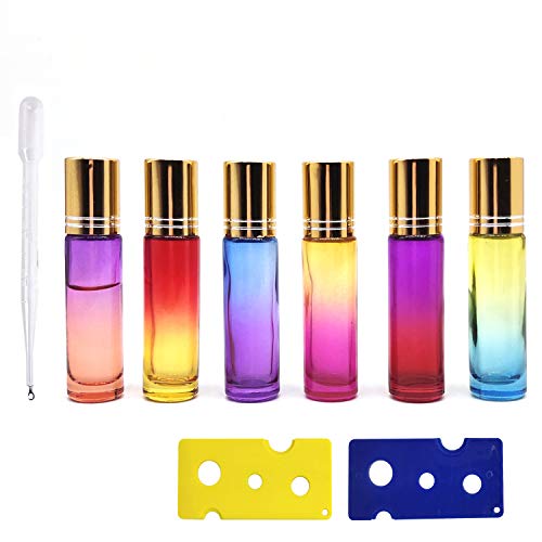 YLX Botellas Roll On Cristal para Aceites Esenciales 10ml, con Roll-on Bola de Acero Inoxidable, para Aceites Esenciales, Masajes, Aromaterapia, incluye gotero y abridor (9Pcs)