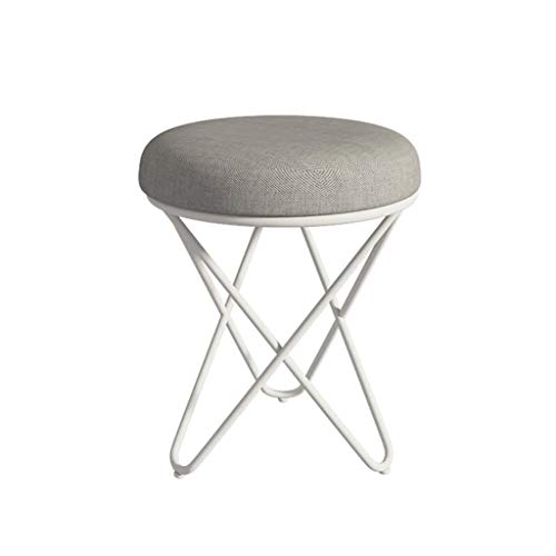 Z-STOOL Vanidad Taburete Redondo Asiento Tapizado Escabel Arte del Hierro Dormitorio Tocador Heces Metal del Oro De Los Zapatos De Cambio De Base De Banco, 35 × 45 Cm (Color : White)