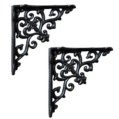 Zairmb 2 Pieces Soporte de Estante Vintage Flotante con Tornillos a Juego Montada en la Pared Escuadra Abatible Pesado Doble Apoyo Fácil de Montar Soportes para Estante-145x145 mm Negro