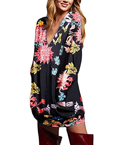 ZANZEA Vestidos Sudadera Mujer Impresión Cuello V Manga Larga Otoño Jerseys de Punto Largos Casual Tallas Grandes Suéter Suelta Floral 2 M