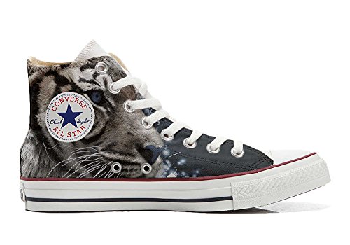 Zapatillas All American USA – Base Type Star Unisex – Impresión Vintage 1200 dpi – Estilo Italiano – Zapatos Personalizados (Producto Artesanal) con Tigre Bianca, Color Multicolor, Talla 42 EU Weit