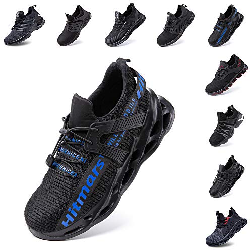 Zapatos de Seguridad Hombre Mujer Zapatillas de Trabajo con Punta de Acero Ligeros Calzado de Industrial y Deportivos Sneaker Negro Azul Gris Número 36-48 EU Azul 43