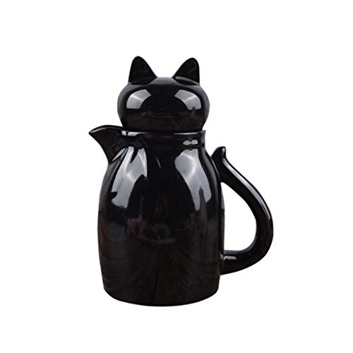 Zlw-shop Salsera/Juego de Salsas Blanca Creamer, de cerámica Jarra de Negro y, Olla con Tapa, Café Leche Copas Creamer, Pitcher Salsera y Soporte (Color : Black)