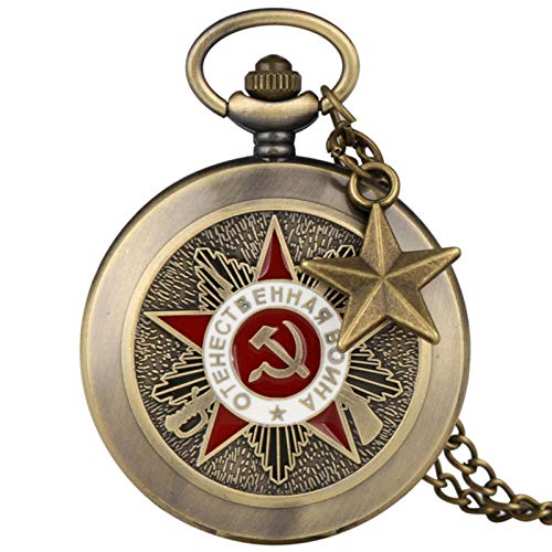 ZMKW Reloj de Bolsillo Rojo y Blanco con Signo Comunista, Reloj de URSS para Hombre, Collar de Cadena de aleación clásica, Unión Soviética, 3