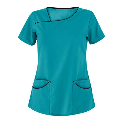 ZYZS Camisa de hospital, blusa de manga corta con cuello en V, tejido mixto, casaca para mujer, ropa de trabajo, enfermeras verde XXXL