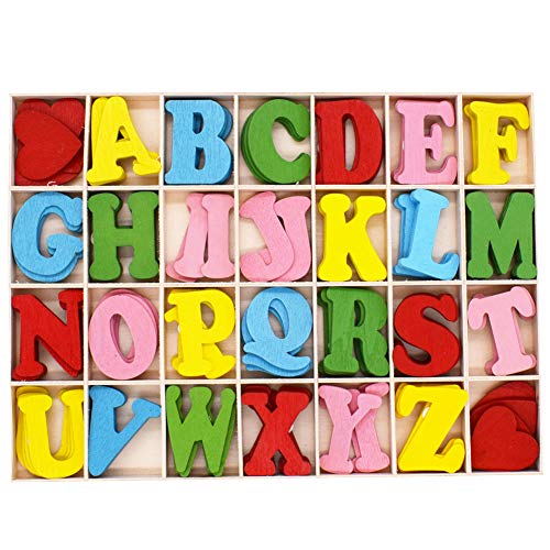 112 pcs Juego de Letras de Amor de Madera de Madera Letras Mixta de Madera A-Z Letras Educativos Tempranos Juegos con Bandeja de Almacenamiento vistoso para DIY Niños Juguetes Craft