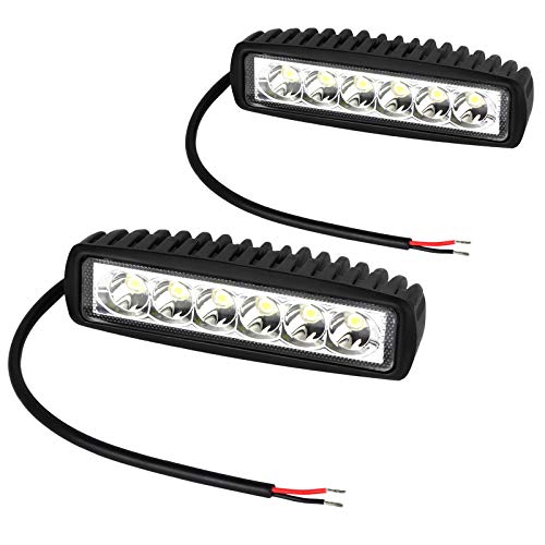 2Pcs Barra Luz LED18W Faro Trabajo Foco Proyector Coche Impermeable 6 Leds Luz Antiniebla Construccion IP67 para 12V 24V SUV Autocaravana Remolque Camion Todoterreno Tractor ATV