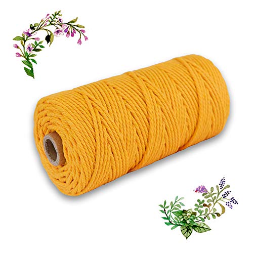 3mm x 100m Cuerda Algodó Cordel Natural para Macramé Colgador de Plantas, Envolver Regalo Navidad, Colgar Fotos, Manualidades, DIY Artesanía, Decoración Bohemia (yellow)