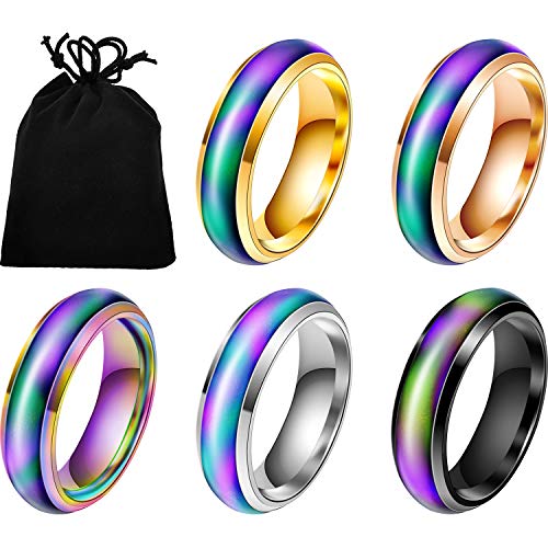 5 Piezas Anillo de Humor de Cambia Color de Acero Inoxidable Anillo de Emoción Temperatura Unisexo