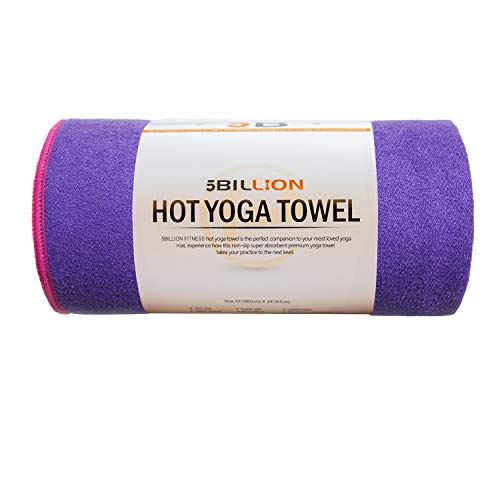 5BILLION Microfibra Toalla de Yoga - 183cm x 61cm - Hot Toalla de Yoga, Bikram Toalla de Yoga, Ashtanga Toalla de Yoga - Antideslizante, Absorbente - con Bolsa de Transporte Gratuita (Púrpura)