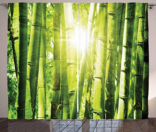 ABAKUHAUS asiático Cortinas, Vigas de Sun en la Selva Salvaje, Sala de Estar Dormitorio Cortinas Ventana Set de Dos Paños, 280 x 225 cm, Cal Verde Amarillo