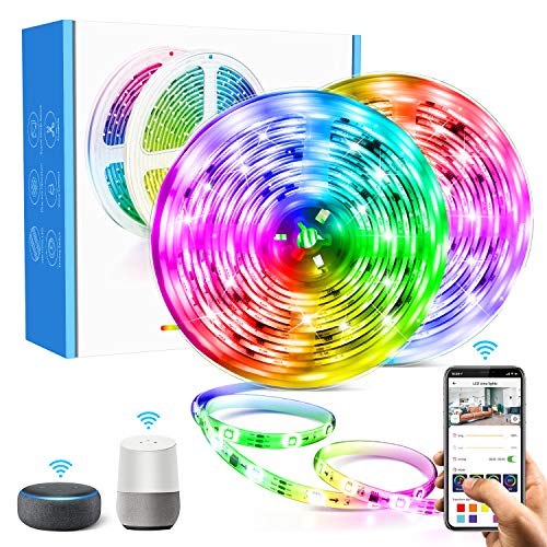 Aerb 10M WIFI Tira LED RGB, Luces LED Smart de 16 millones de colores, Sync con Música, Control de voz, Program Persanalizado, Compatibles con Alexa y Google Assitant, Echo, Para Decoración