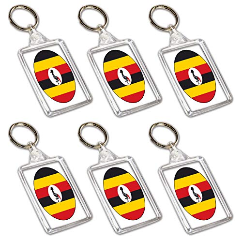 AK Giftshop Llaveros de la bandera de Uganda – rellenos de bolsas de fiesta – eventos – celebraciones – coleccionistas – decoraciones – relleno de saco (paquete de 12)