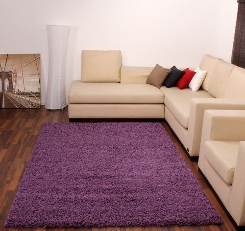 Alfombra De Pelo Largo Shaggy En Lila Violeta Liso Al Mejor Precio Nueva*, Grösse:80x150 cm