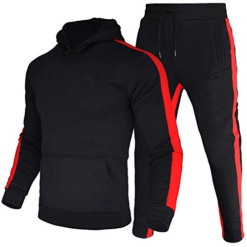 amropi Conjunto de Chandal Jogging para Hombre Sudaderas con Capucha y Pantalones 2 Piezas 5XL,Negro