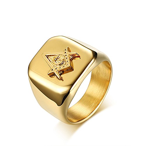 AnazoZ Anillo Acero Inoxidable Hombre Oro Anillo Hombre Masonico Anillo de Compromiso Oro Hombre Anillo Talla 20