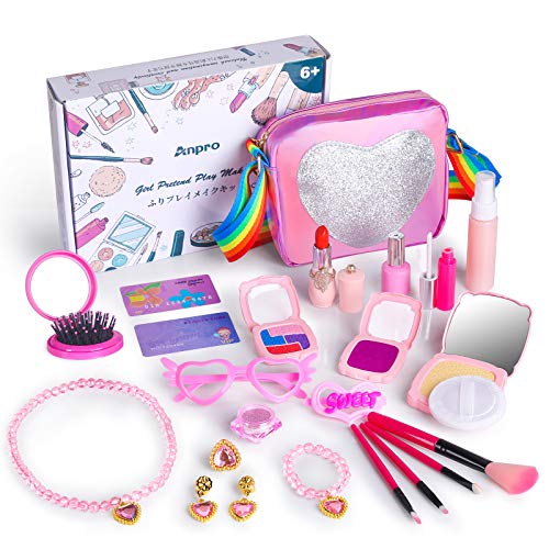 Anpro 23 PCS Maquillaje Niñas Modelo Falso,Maquillaje Set Infantil,Regalo Princesa para Niñas en Fiesta,Cumpleaños,Navidad (Juguete Falso de Maquillaje,Modelo Cosmético)