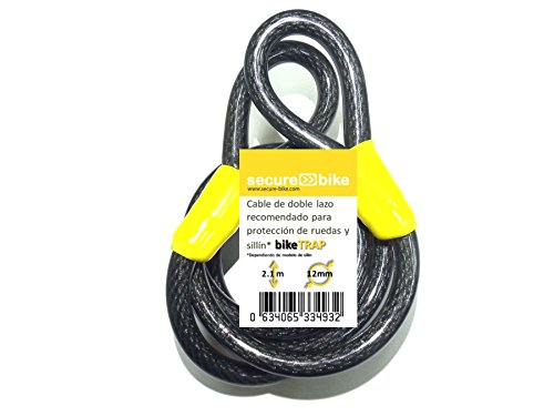 Antirrobo bicicleta: Cable 2,1m x 12mm de acero de doble lazo de alta seguridad para soporte candado de pared y antirrobo bikeTRAP