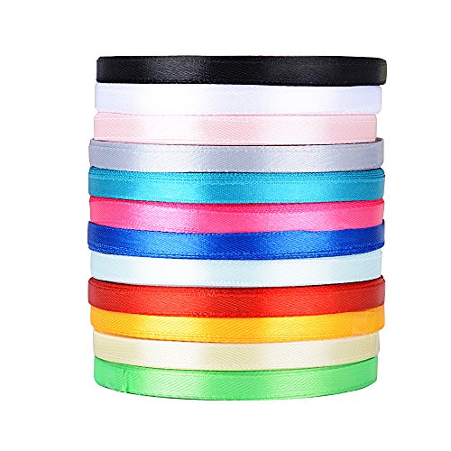 AONER 300yardas Cinta de Raso Rollo de Tela Satén de Seda 12 Colores para Embalaje Decoración de Regalo Cajas Flores Boda Navidad