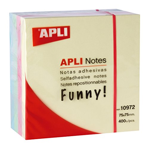 "APLI 10972 - Notas adhesivas FUNNY 75 x 75 mm cubo de 400 hojas 4 colores surtidos pastel "