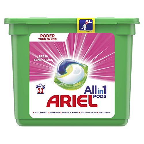 Ariel Todo en Uno Pods, Rosa Fresca Detergente en Cápsulas 23 Lavados, con Lavado a 20 °C y Perfume Duradero