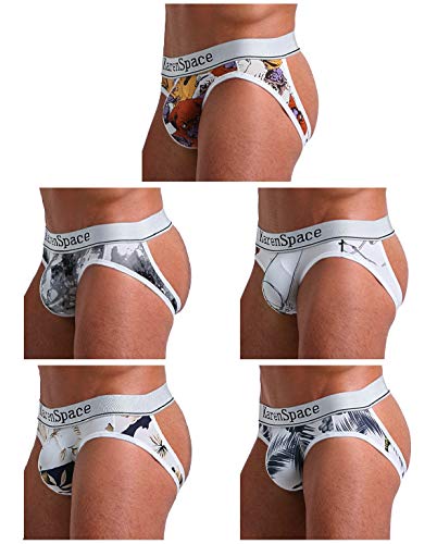 Arjen Kroos Jockstrap Suspensorio Sexy Tanga para Hombre Slips Ropa Interior Impreso Thong lencería Deporte (Multicolor (Paquete de 5)-7029, M(70cm-79cm))