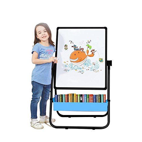 Arkmiido Pizarra Infantil Caballete para niños, Pizarra Magnetica Infantil, Pizarra Blanca y Pizarra con Soporte Ajustable y Giro 360 Grados y Letras y Números Magnéticos de Bonificación (Negro)