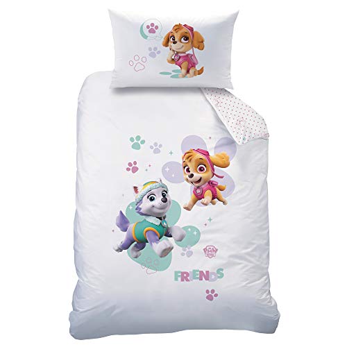 Arle-Living - Juego de ropa de cama para bebé (3 piezas, reversible, 100 x 135 cm y 40 x 60 cm), diseño de La Patrulla Canina, color blanco