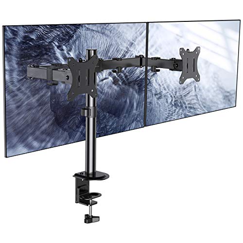 ATUMTEK Soporte Dual para Monitor, Soporte de Escritorio para 2 Pantallas LCD Totalmente Ajustable para Monitores de hasta 27” - Negro