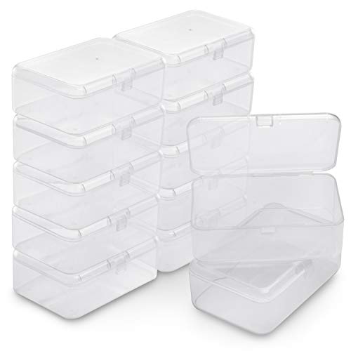 BELLE VOUS Caja Plástico Almacenamiento (Pack de 12) - (9 x 6 x 3,3cm) - Cajas de Orden Plástico Transparente - Caja de Almacenamiento Rectangular para Abalorios, Joyas, Hallazgos Relojes