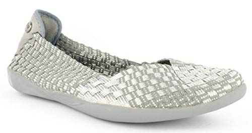 Bernie Mev Women's Catwalk Flat Balerina con Planta de Memory Foam, Suela Ultra Ligero, Cada Dia Todo el año, con el Famoso Trenzado Elastico de B M New York (36 EU, Silver Grey-G)