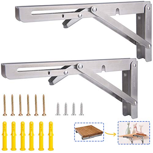 BEYAOBN 2 Piezas Soportes para Estantes Plegable,250mm Acero Inoxidable Bricolaje Soporte De Estante Para Servicio Pesado a Ahorrar Espacio con Tornillos,10 Pulgadas