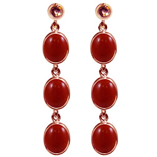 BJC® 9 ct oro rosa Natural rojo Coral 9.00 ct ovalado Triple Drop pendientes colgantes marca nuevo con caja de regalo