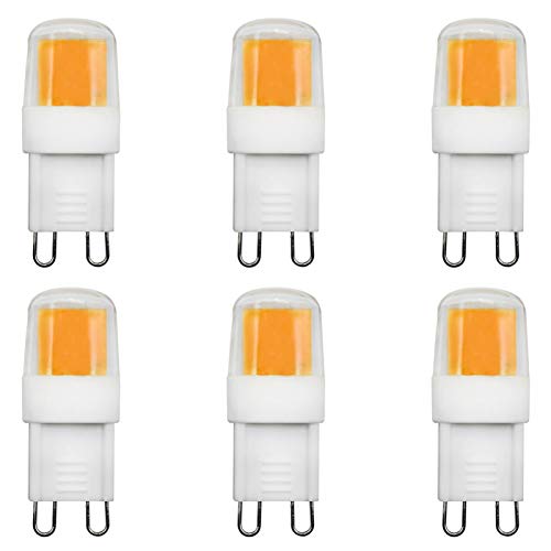 Bombillas LED G9 de 2 W equivalentes a bombillas halógenas de 25 W, no regulable, CA 220-240 V, ángulo de emisión de 360°, con casquillo G9, 3000 K, luz blanca cálida, paquete de 6 unidades