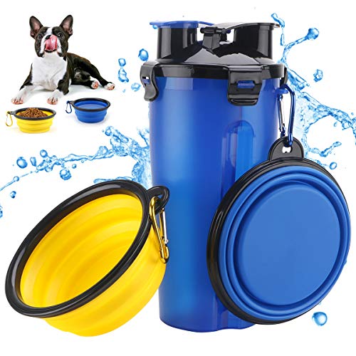 Botella de Agua para Perros Portatil Envase de Comida para Perros Un Conjunto de 2 Plegable Tazones para Perros Gatos Mascotas Adecuado para al Aire Libre, Caminar, Viajar Azul