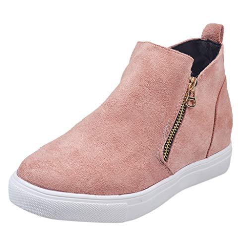 Botines de Mujer Zapatos Casuales con Cremallera Cabeza Redonda Zapatos Planos Adolescente Botines Talla Grande Zapatos para Correr Alta 2.5/4.5cm 35-43 riou