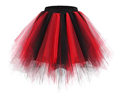 Bridesmay Mujeres Faldas Enaguas Cortas Tul Plisada Fiesta Tutu Ballet Black-Red L