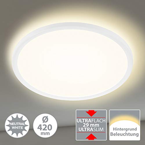 Briloner Leuchten Panel LED, lámpara de Techo, Incluye Efecto de luz de Fondo, 22 vatios, 3000 lúmenes, 4000 Kelvin, Blanco, Redondo, 42 cm de diámetro, W