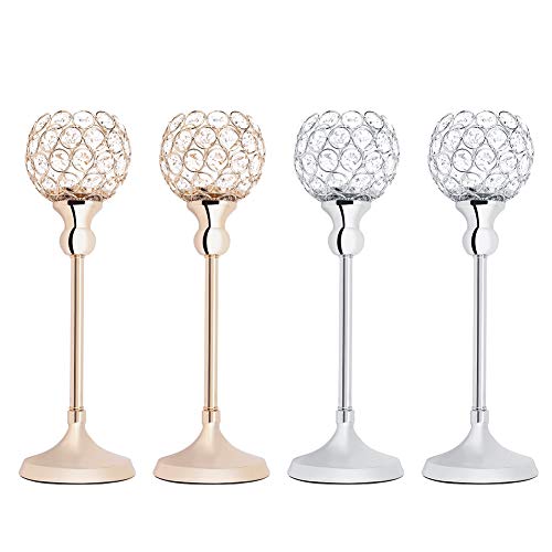 BYARSS Candelabros de Cristal,Candelabros de luz de té, 2 Piezas/Juego de candelabros de luz de té Huecos de Cristal para decoración de Mesa de Boda(Plata)