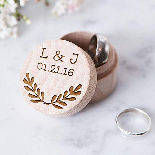 C-US-lmf379581 Caja de Anillo de Madera grabada rústica Hecha a Mano única | Caja de Anillo de Madera Personalizable para Boda, Vintage, Regalo de Compromiso, joyería, Soporte para Anillo