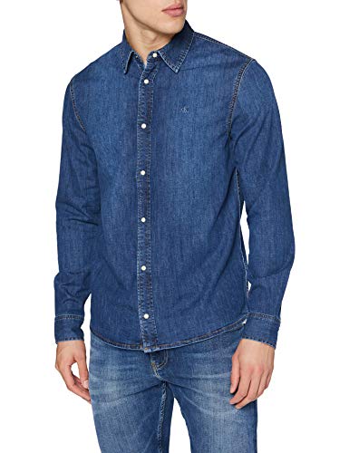 Calvin Klein Slim Foundation Shirt Camisa, BB056-MID Blue, S para Hombre