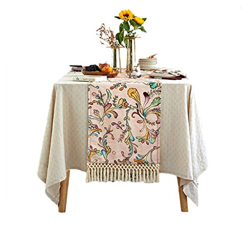 Camino de Mesa RENRUIRUI Lino Patrón Delicado Rosa Cuatro Esquinas Multi-Borla Comedor Mesa de café gabinete de TV Rectangular (Size : 40×290cm)