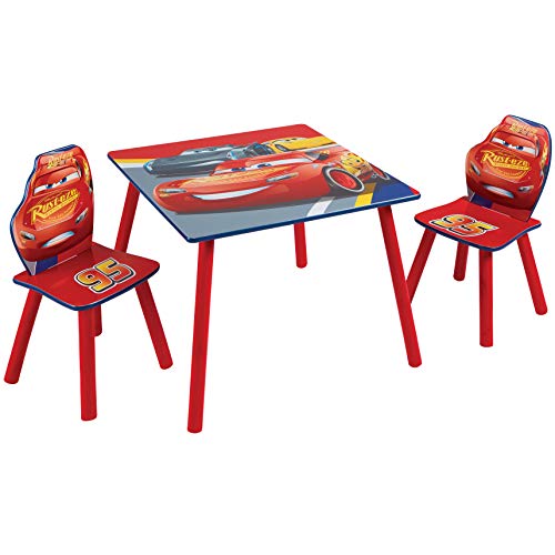 Cars Conjunto Infantil Dos, Rojo, Tamaño aproximado de la Mesa: 45 cm (Altura) x 63 cm (Anchura) x 63 cm (Fondo) Tamaño aproximado de Las sillas: 52,5 cm (Altura) x 29,5 cm (Anchura) x 29 cm (Fondo)