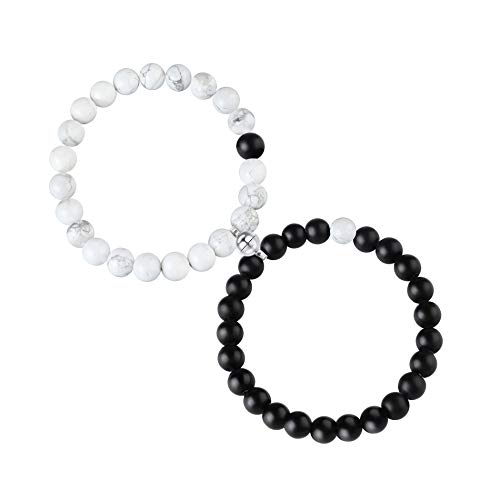 CASSIECA Pulsera Magnética Atracción Mutua Pulsera Piedras Naturales Parejas Pulsera Bolas Unisex Pulsera Elasticas para Mujeres Hombres Pulsera Amistad Best Friends Pulsera BFF Pulseras